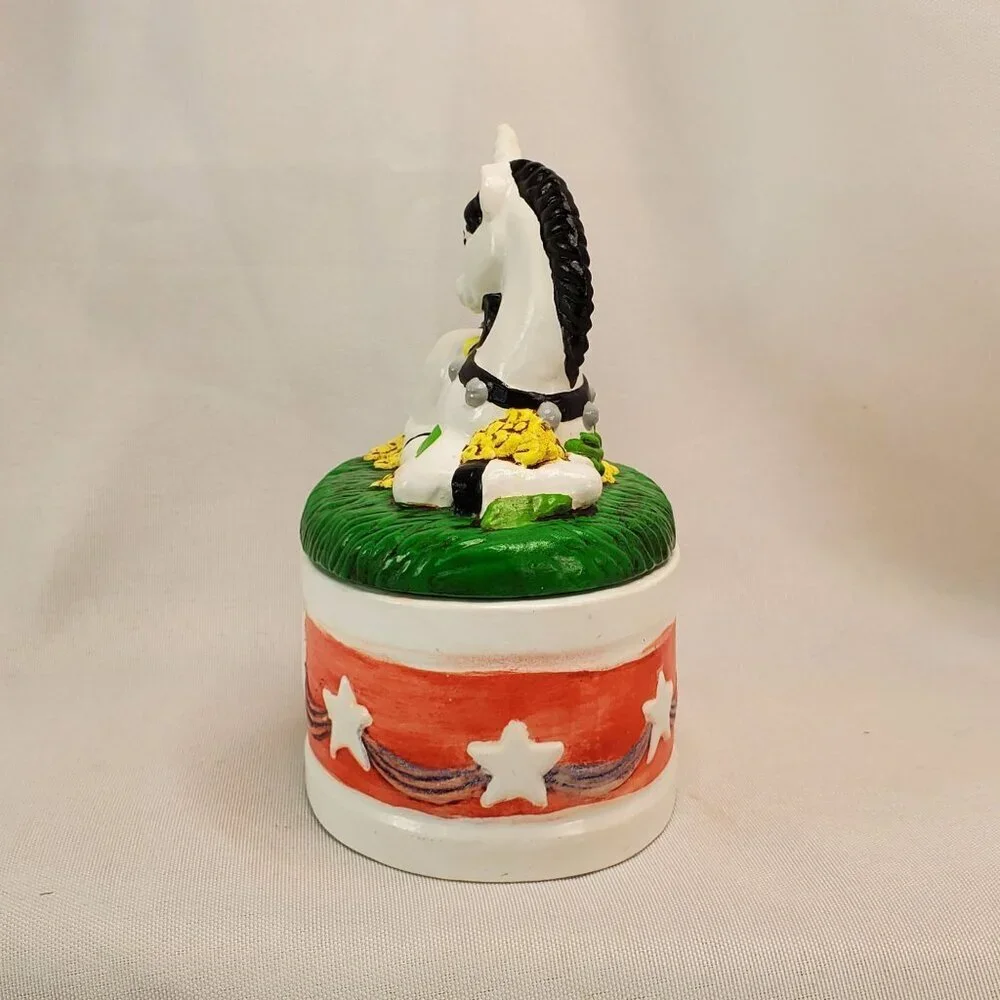 Vintage Y2K Hand painted Ceramic Unicorn Small Trinket Jewelry Box Holder